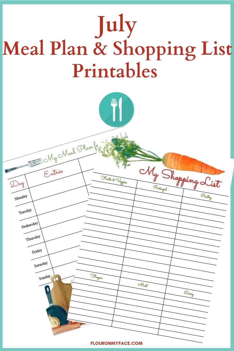 July Meal Plan and shopping list printables preview image