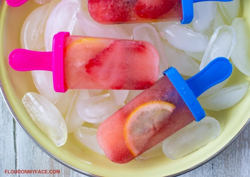 Homemade Ice Pops on a bed of ice