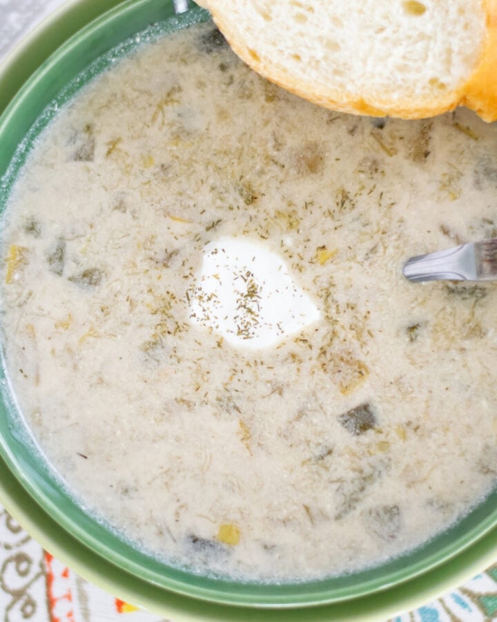 A bowl filled with crock pot summer squash soup