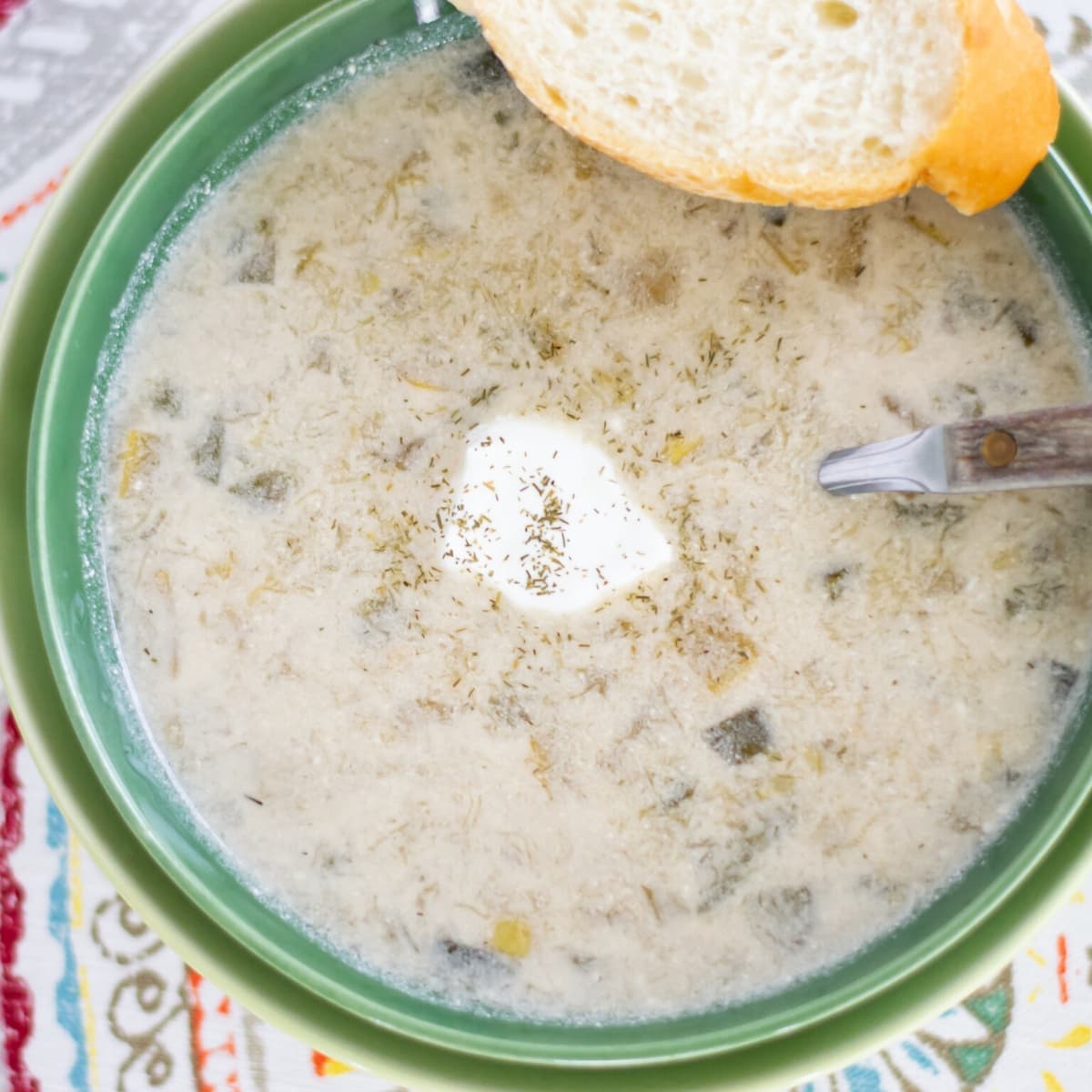 A bowl filled with crock pot summer squash soup