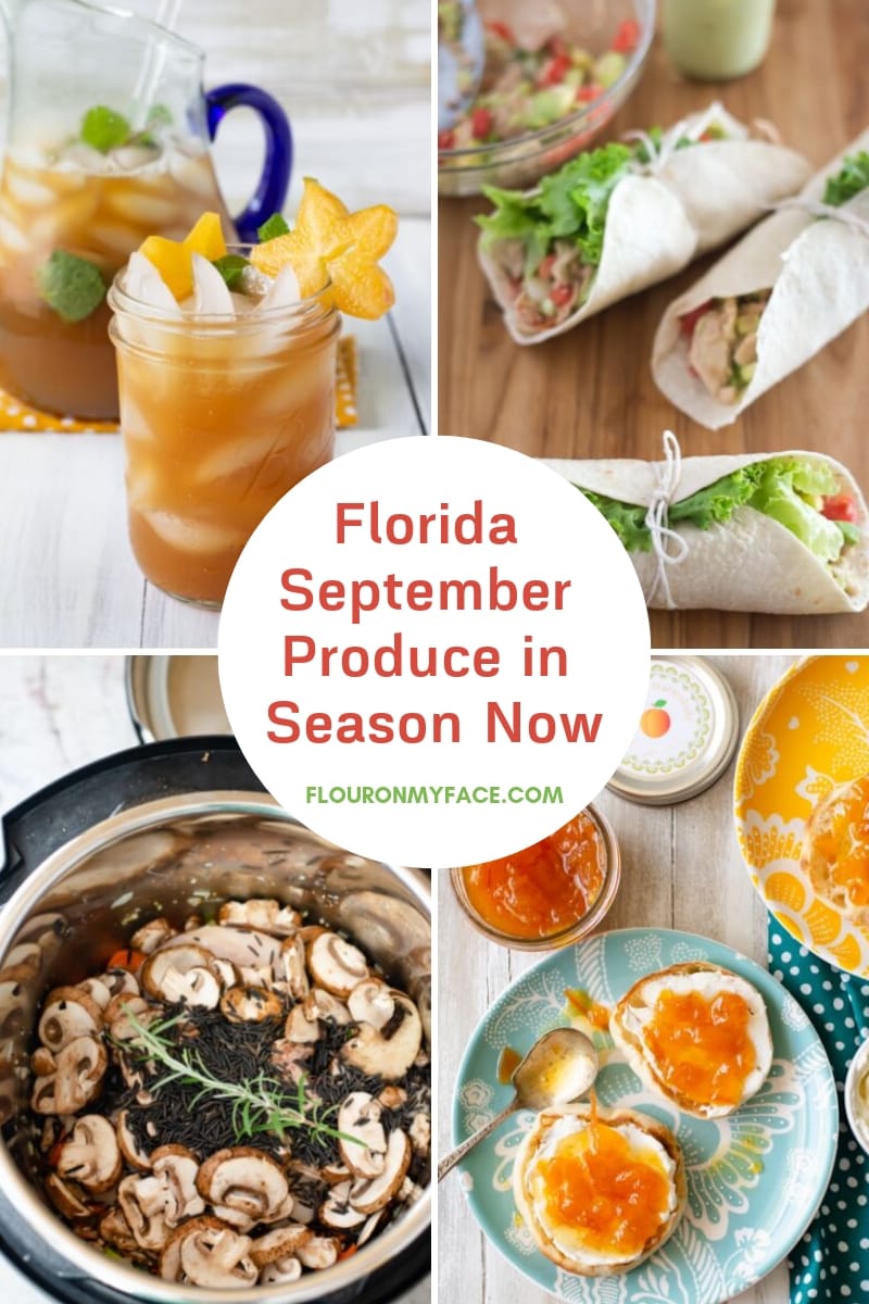 Collage image of 4 recipes using featured fresh Florida produce that is in season during the moth of September.