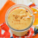Overhead photo of a glass filled with a Pumpkin Smoothie