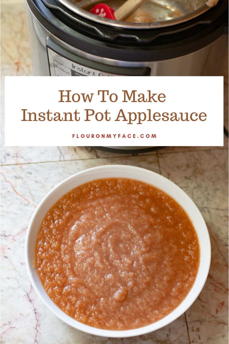 featured image for the how to make Instant Pot Applesauce recipe with a white bowl of the homemade applesauce.