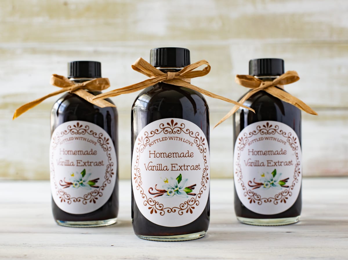 3 bottles Homemade Vanilla Extract with custom labels