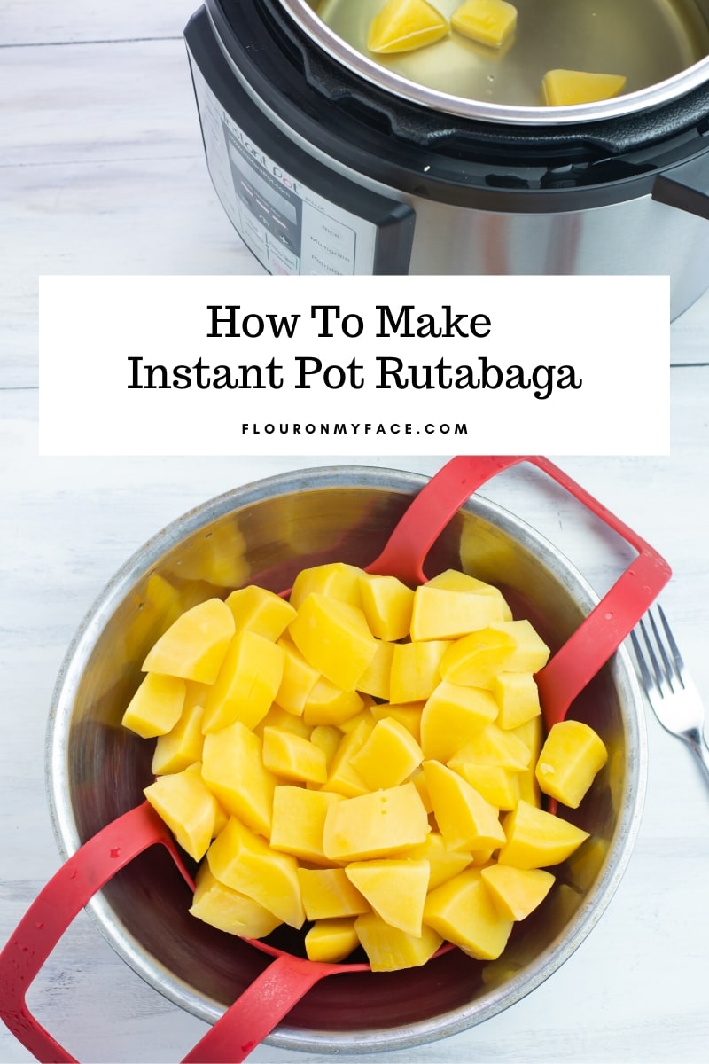 A silicone sling makes it easy to lift and transfer the pressure cooked rutabaga to a bowl.