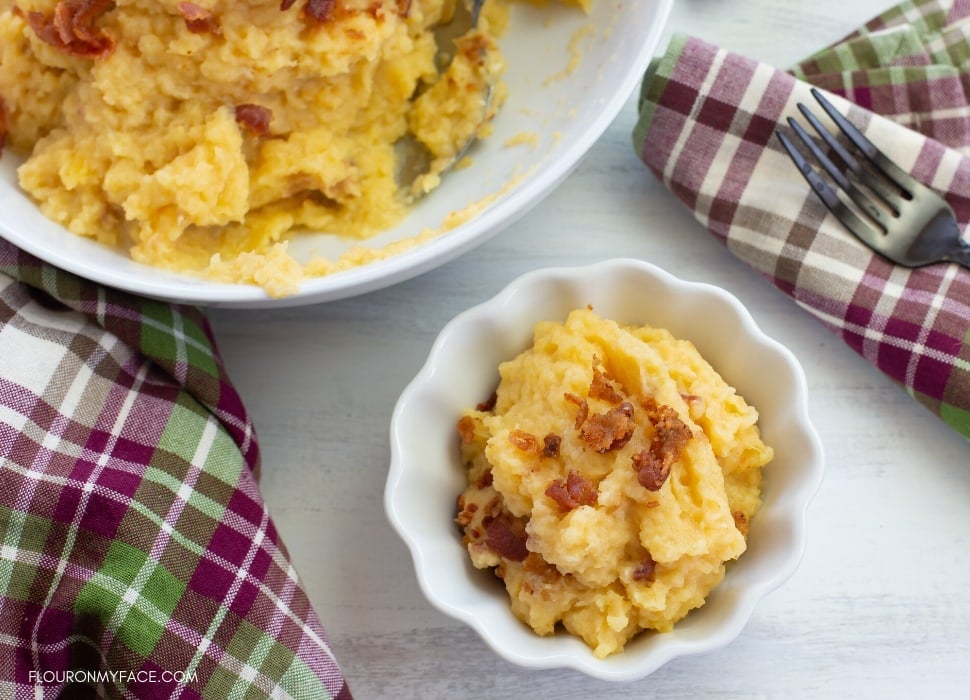 Mashed Rutabaga Recipe w/ Roasted Garlic & Bacon - Flour On My Face