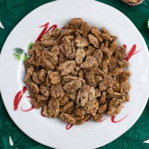 a plate of Cinnamon Vanilla Candied Nuts