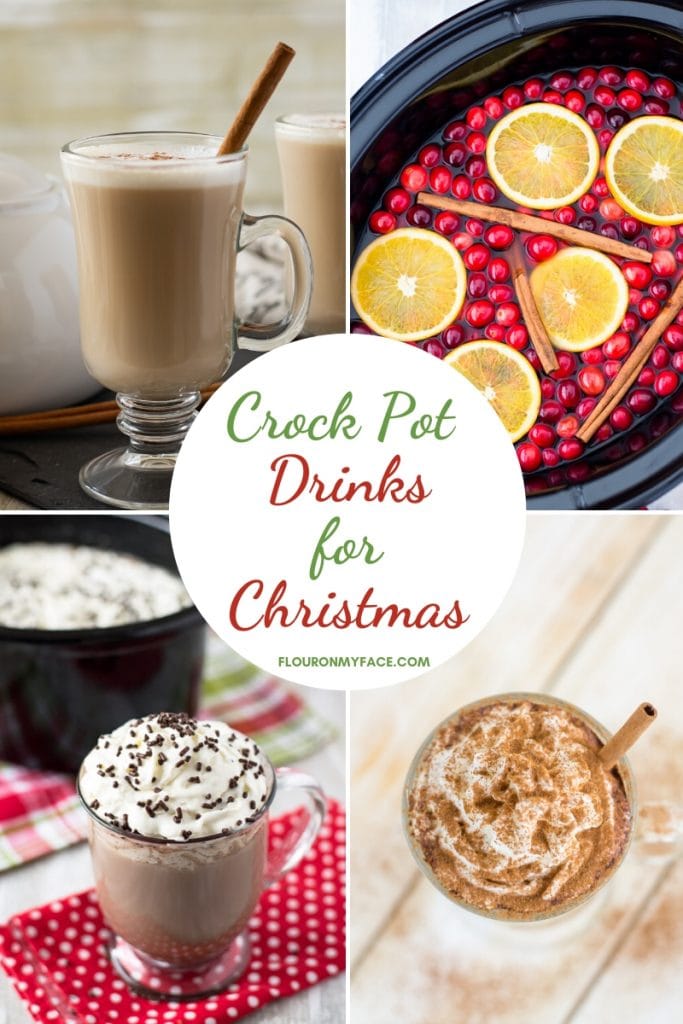 Collage photo showing  4 different Crock Pot Drinks for Christmas