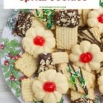 A cookie plate piled high with German Spritz cookies, also known as Butter cookies