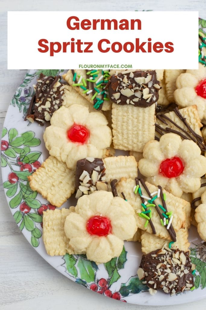 A cookie plate piled high with German Spritz cookies, also known as Butter cookies