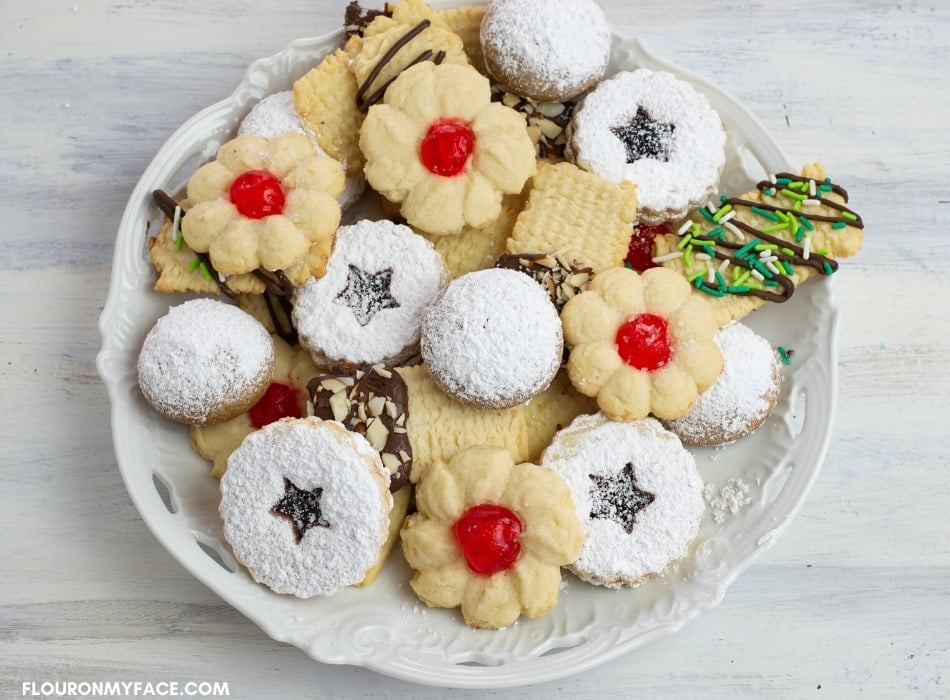 An assortment of homemade Christmas cookies on a serving platter