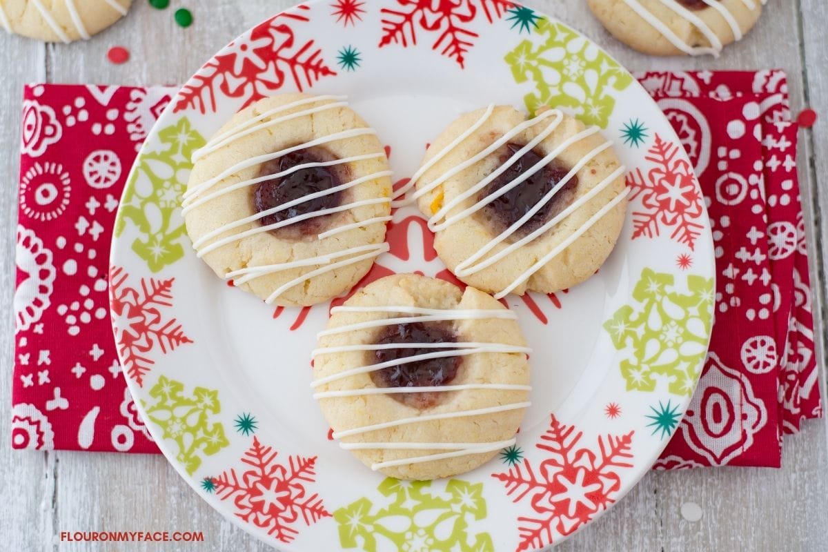 Raspberry Thumbprint Cookies on a plate.