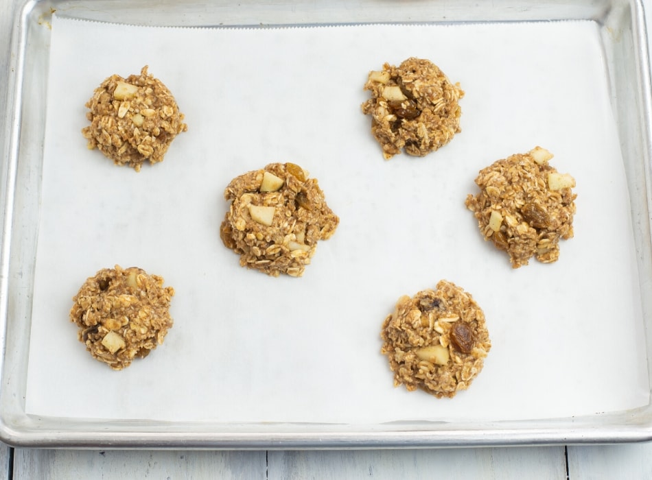 baking sheet with Apple Cinnamon Breakfast Cookies before they go in the oven.