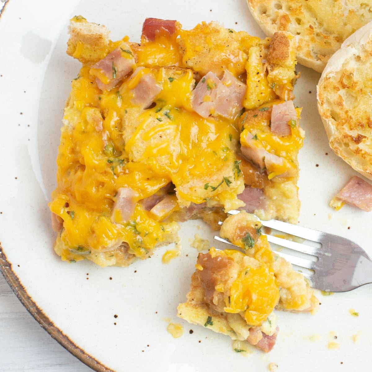 A serving of Crock Pot Ham and Egg Breakfast Casserole