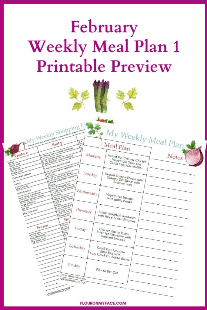 February Meal Plan 1 printable preview