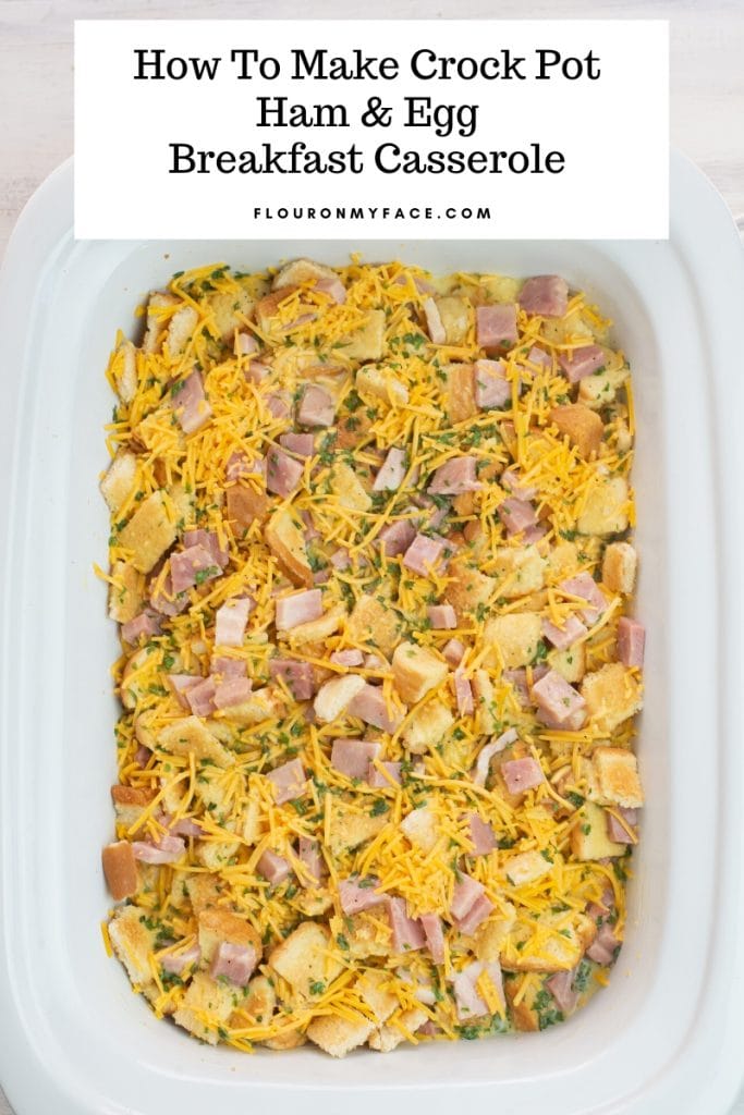 Overhead view of the Crock Pot Breakfast Casserole recipe in the casserole crock pot.