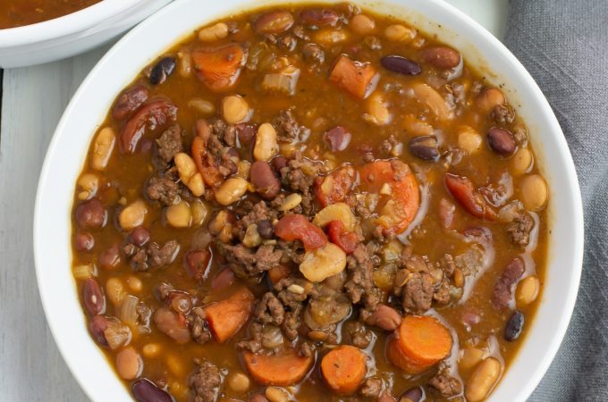 Instant Pot 15 Bean Soup with ground beef Recipe served with crackers