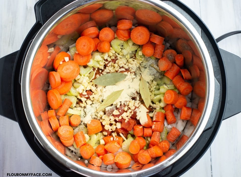 Instant Pot Bean Soup ingredients inside the pressure cooker before cooking