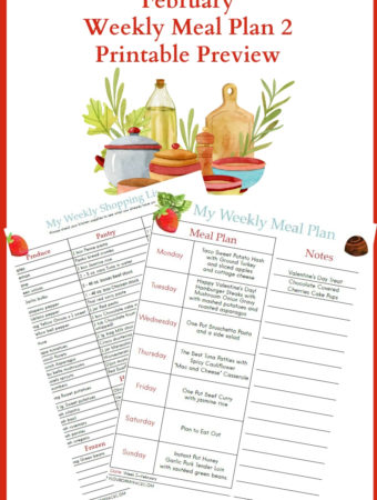 Preview image of the free February Meal Plan Week 2 menu plan and shopping list