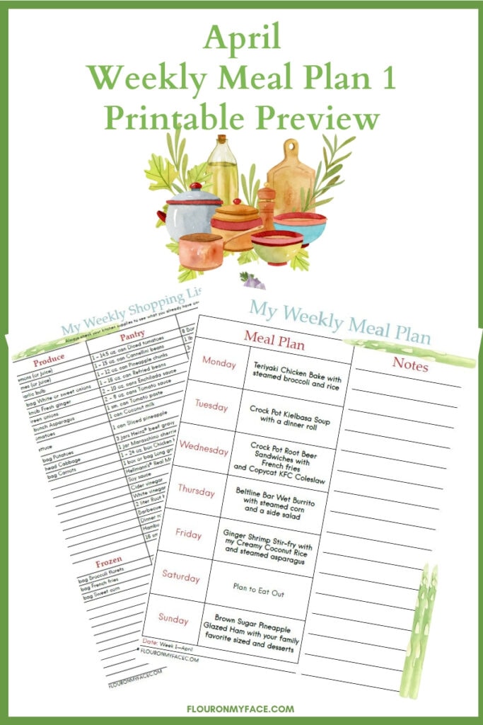April Meal Plan Week 1 Printable Preview