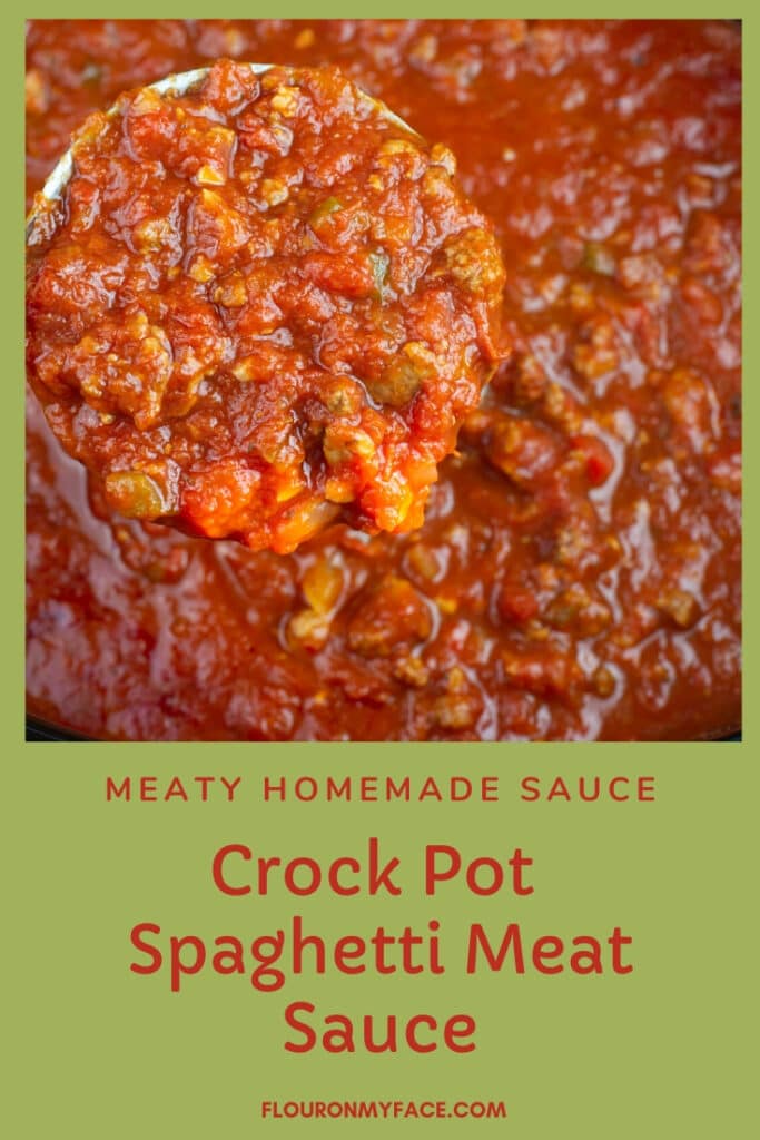 closeup of a ladle filled with homemade meat sauce one of the 21 Crock Pot Freezer Meals recipes