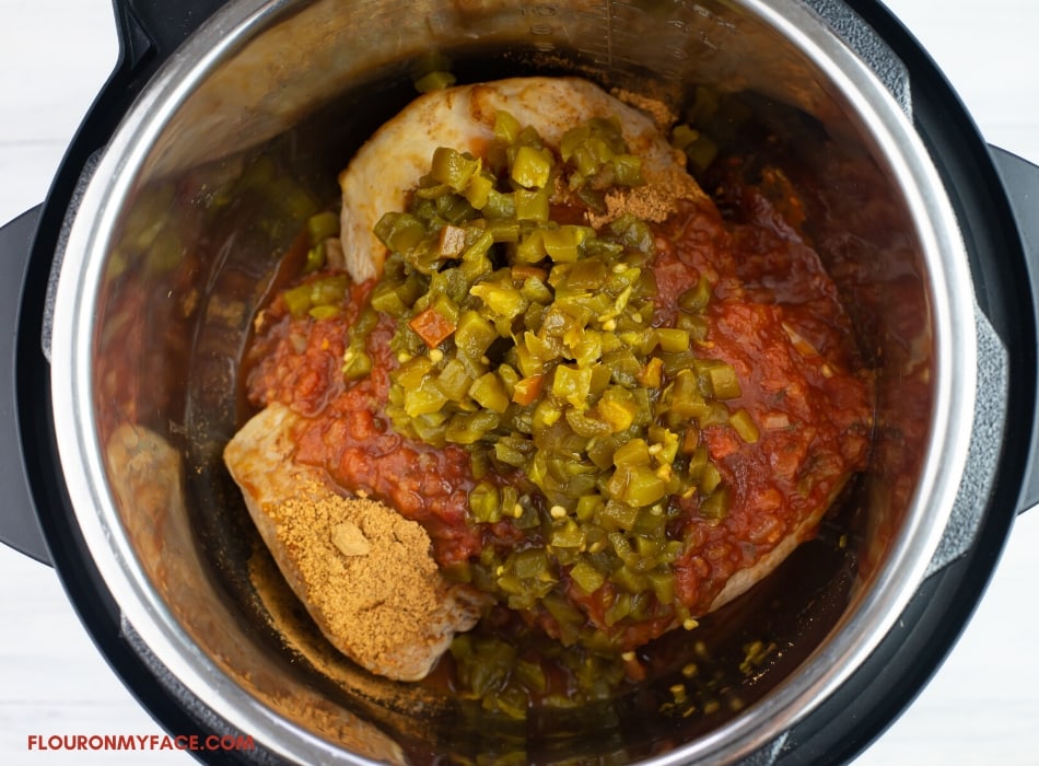 Spicy Shredded Pork Ingredients inside the Instant Pot before pressure cooking