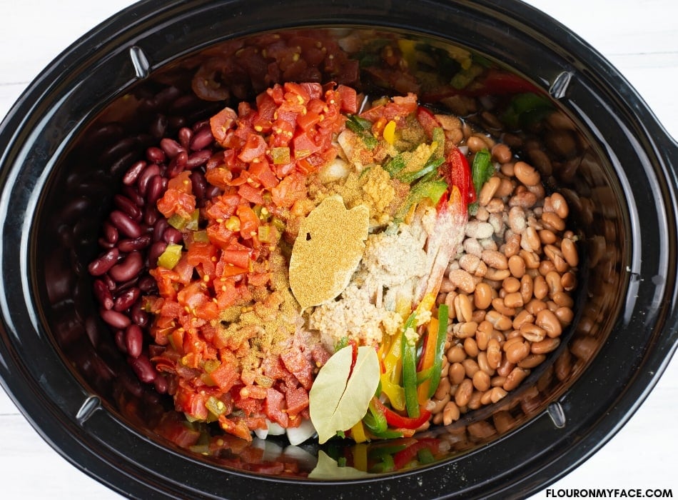 Crock Pot Soup recipe made with Pantry Ingredients in a slow cooker before cooking