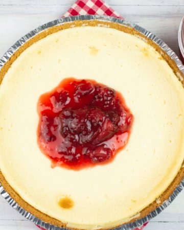 overhead photo uncut cheesecake