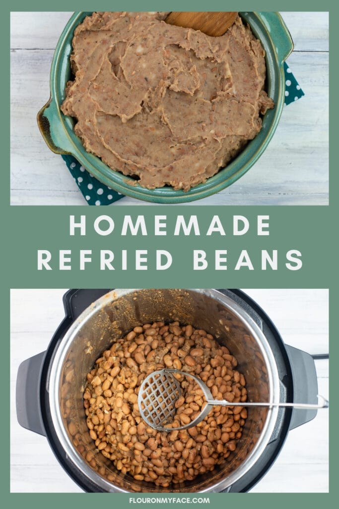 collage of homemade refried beans recipe