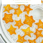 Dehydrated star fruit slices on a drying tray.