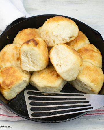 Sourdough Pinch Biscuits in a cast iron skillet fresh from the oven