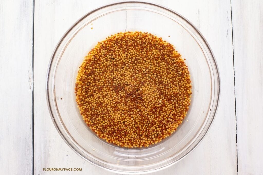 soaked or fermented mustard seeds in a bowl