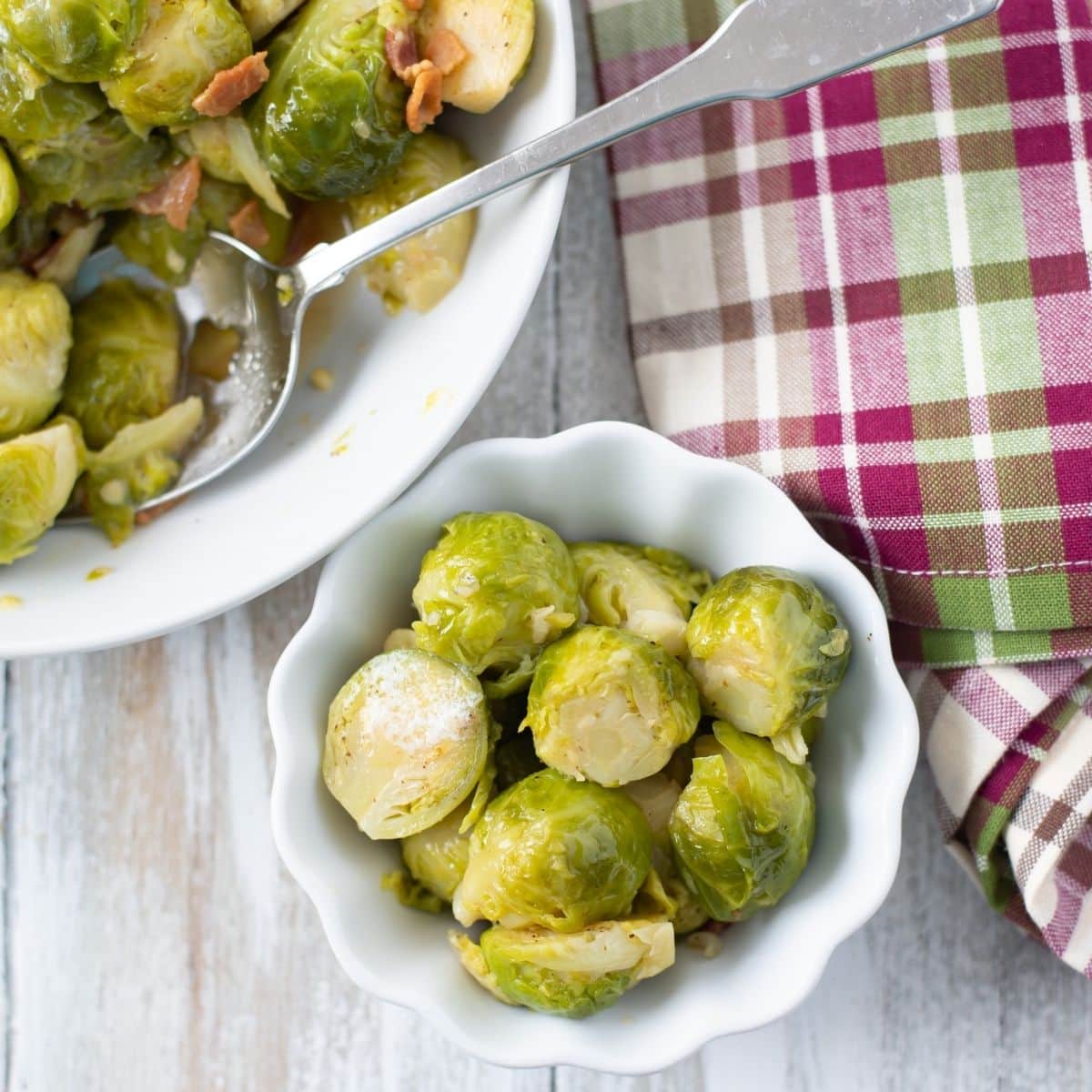 brussels sprouts in a small white bowl