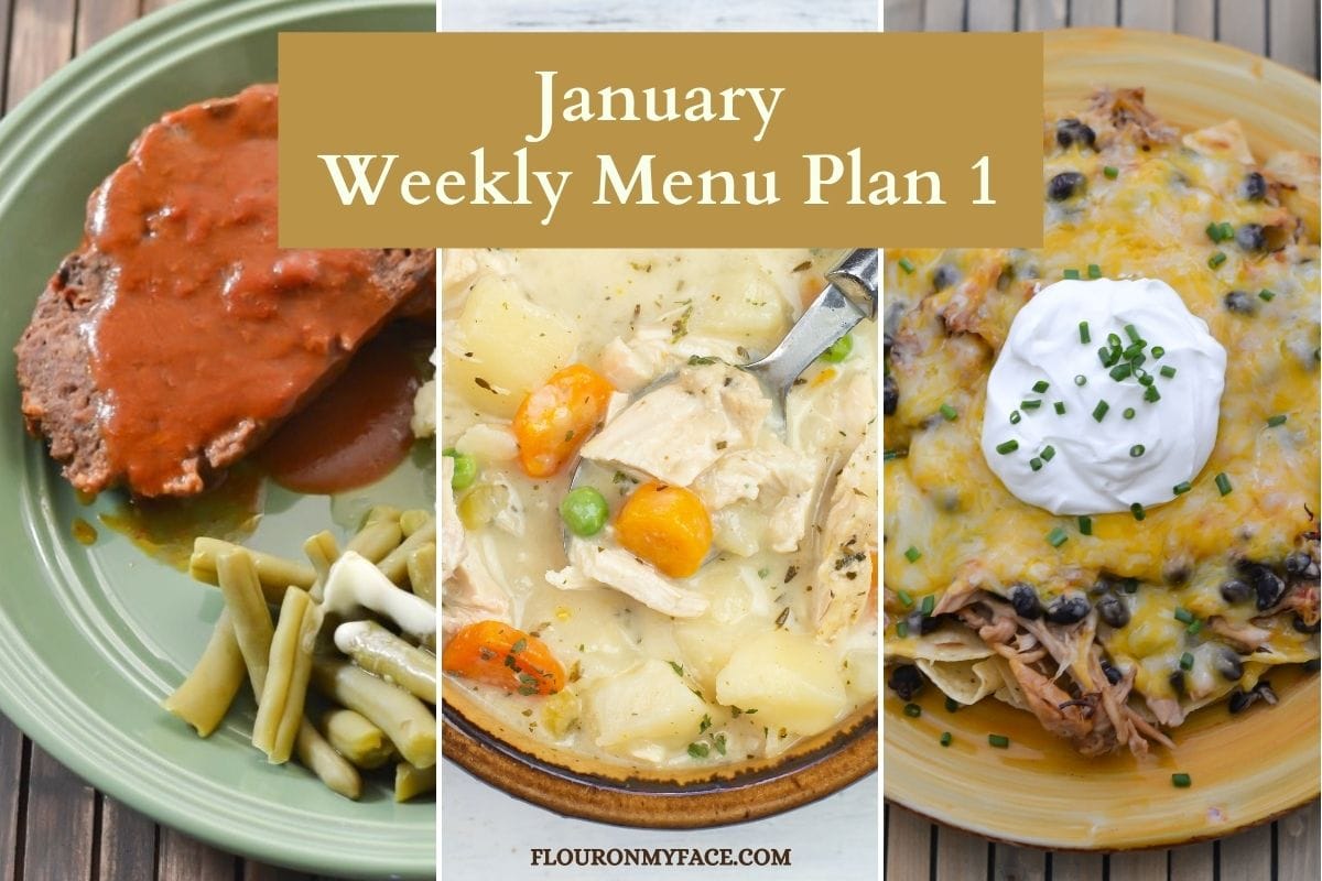 Collage photo with pictures of three menu plan recipes.