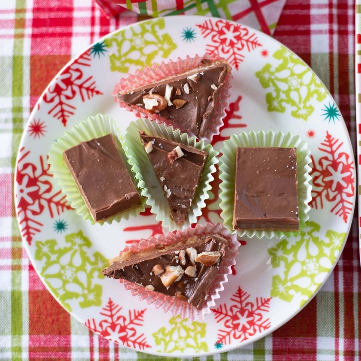 holiday toffee on a holiday plate