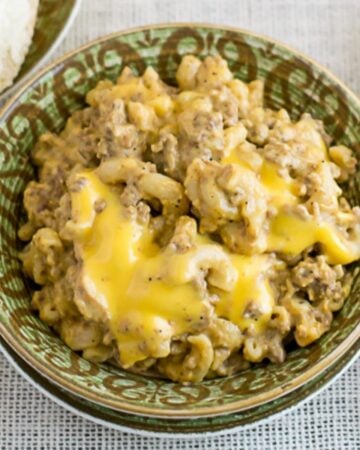 Crock Pot Beef Macaroni and cheese in a bowl.