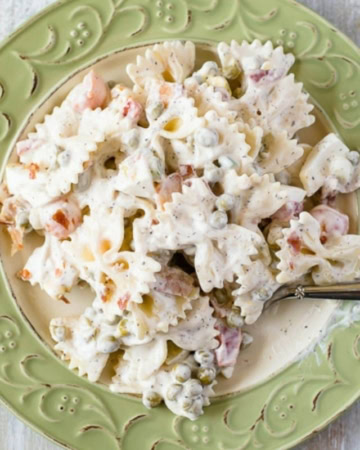 Pea Pasta Salad on a plate.