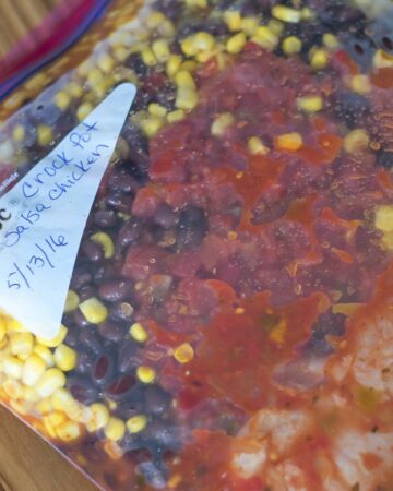 Chicken Salsa ingredients in a freezer bag.