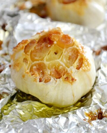 A head of roasted garlic.