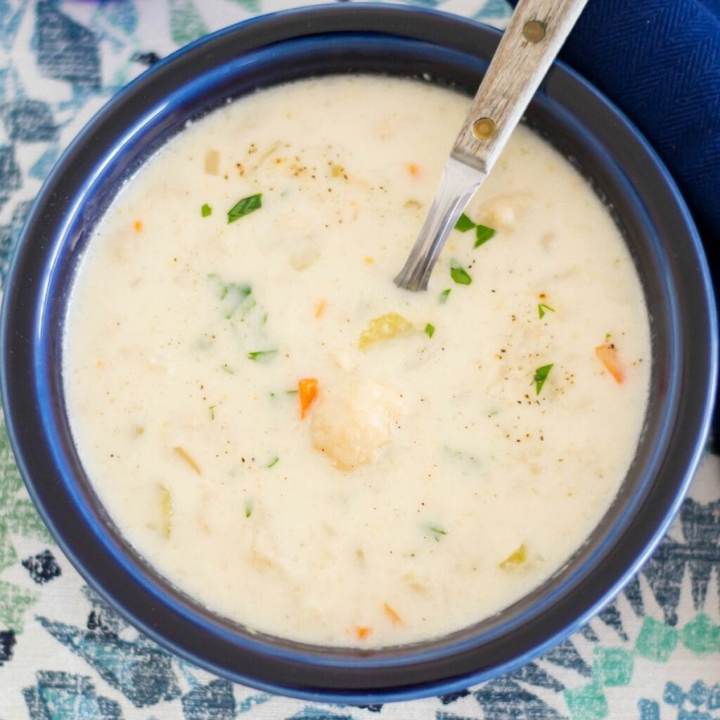 Crock Pot Cheesy Cauliflower Soup - Flour On My Face