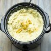 Garlic Mashed Potatoes in a round slow cooker.