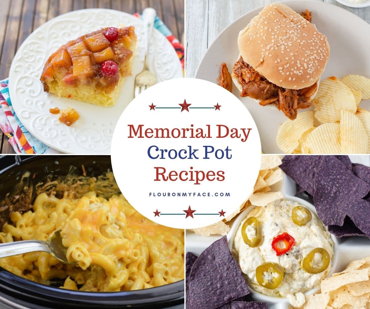 Collage preview image of 4 crock pot recipes for Memorial Day.