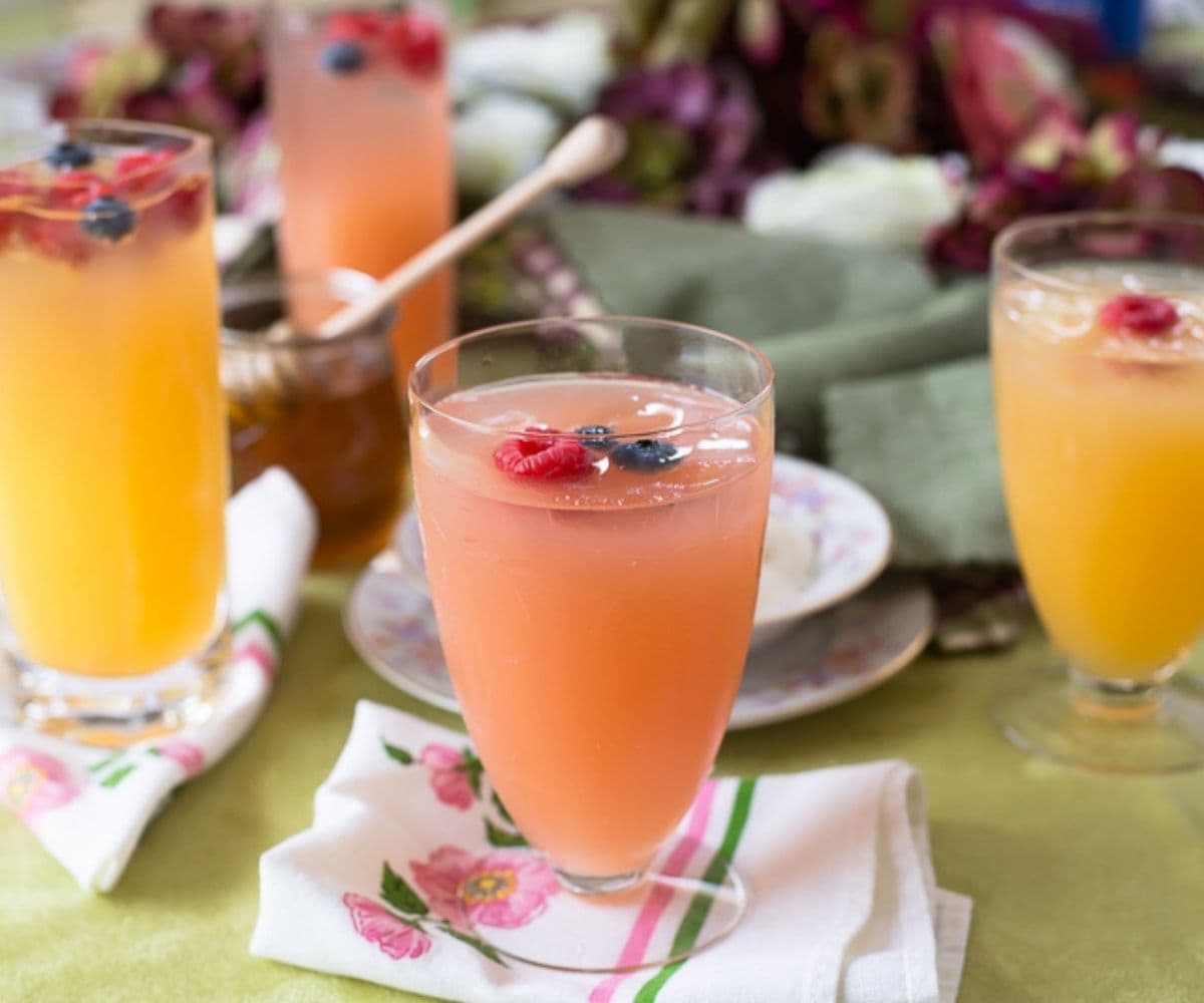 Pink Rose Mimosas on a table.