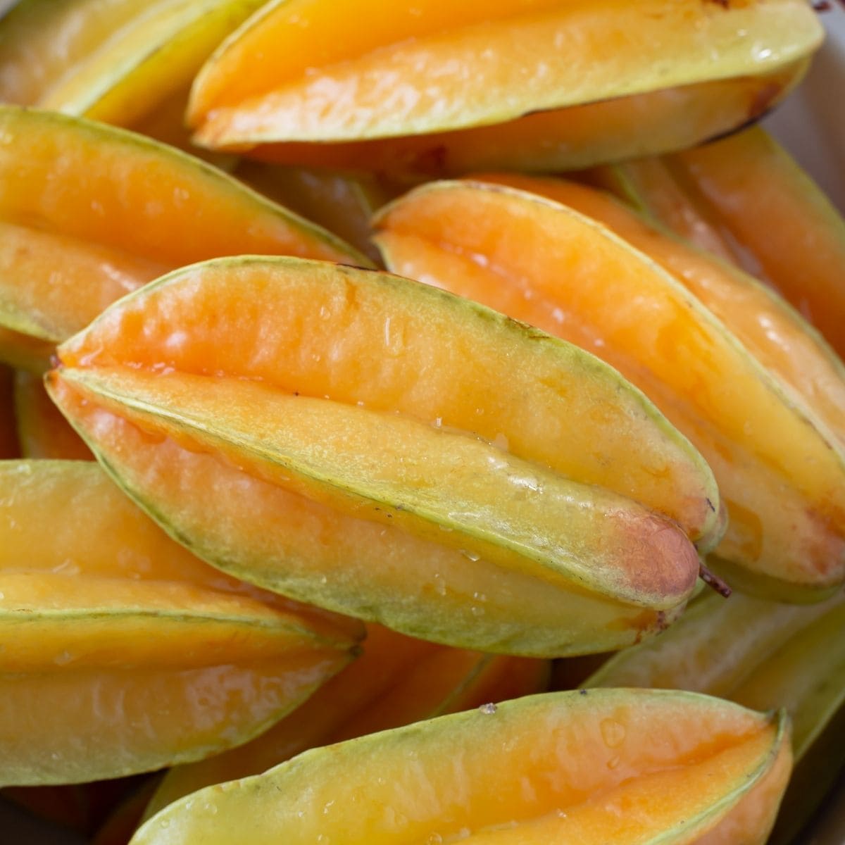 Closeup overhead image of fresh star fruit.