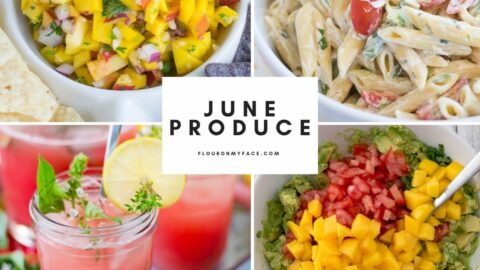 Four photo collage of recipes made with June produce.