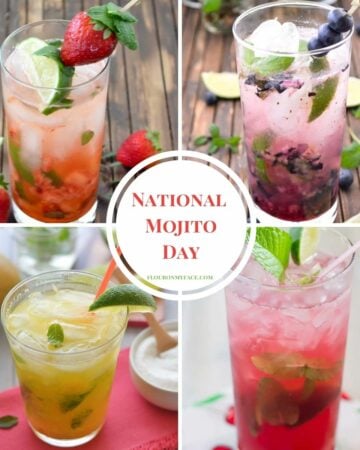 Collage image of four Mojito recipes to make for National Mojito Day