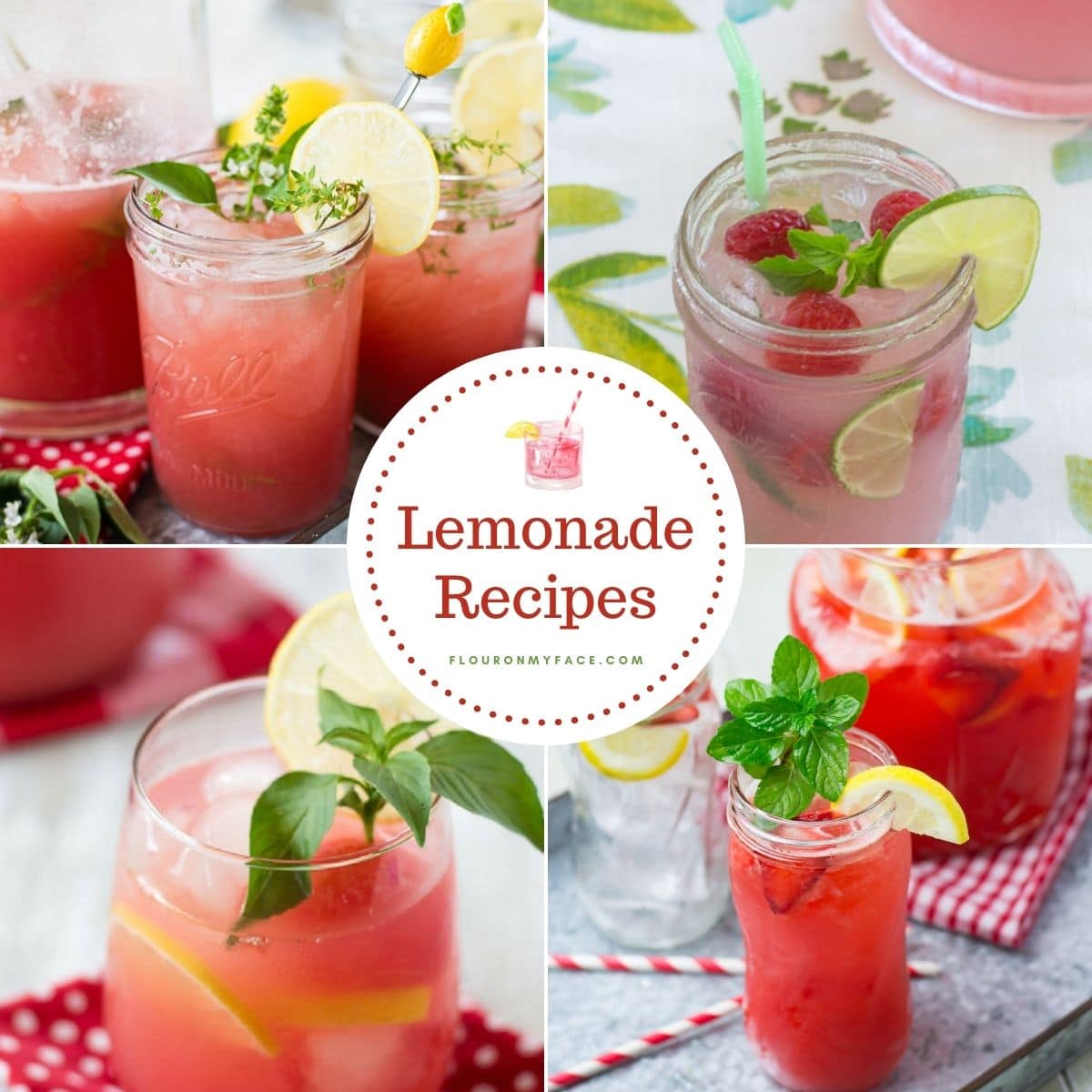 Collage image for 20 homemade lemonade recipe roundup.