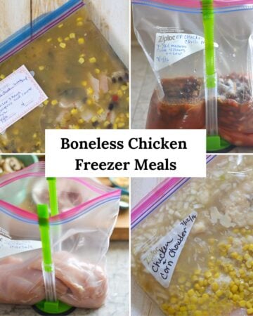 4 previews of boneless chicken freezer meals.