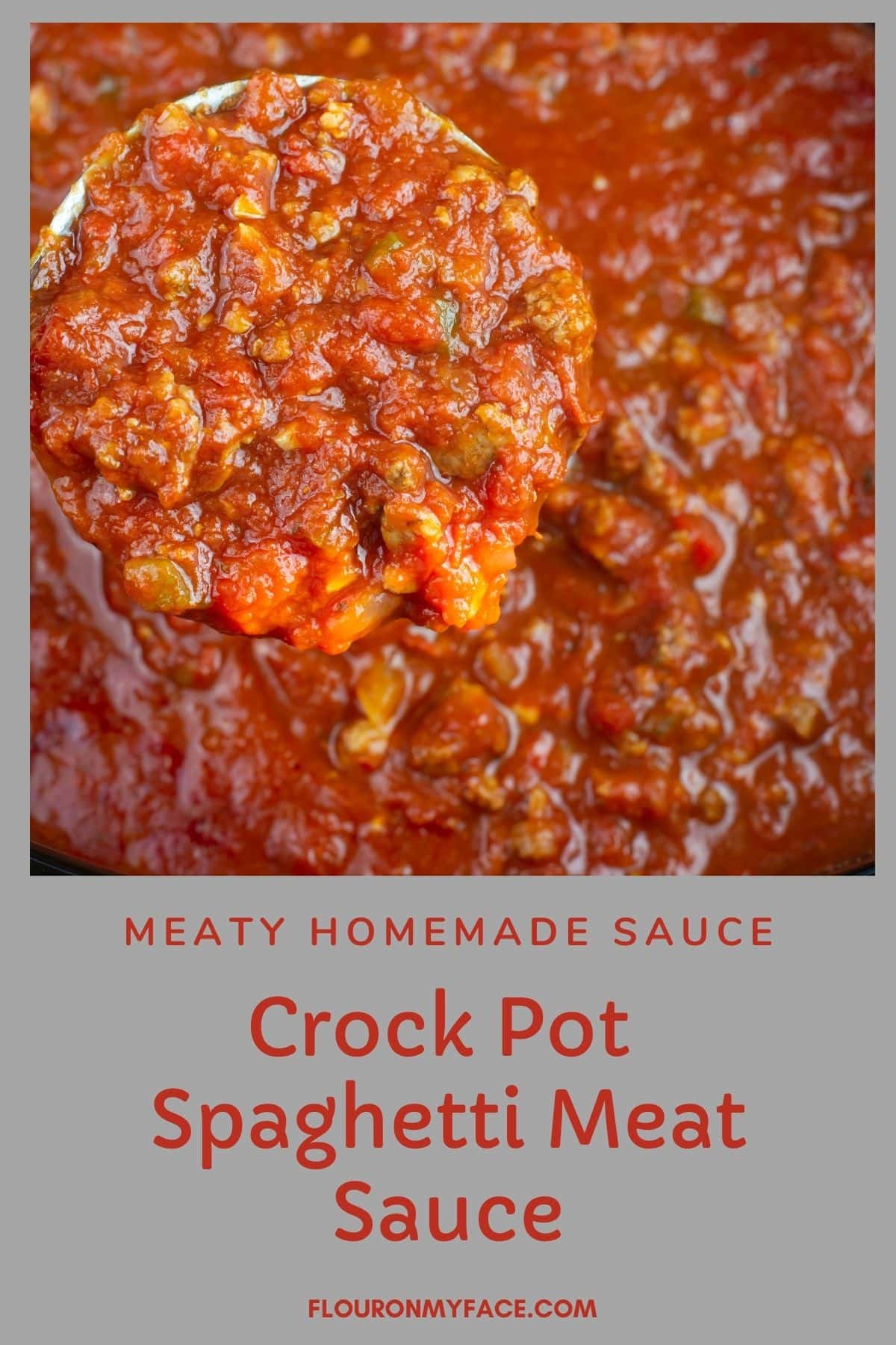 closeup of a ladle filled with homemade meat sauce one of the 21 Crock Pot Freezer Meals recipes