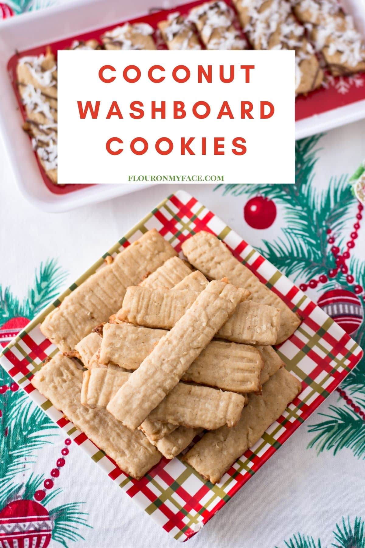 Coconut Washboard Christmas Cookies on a holiday plate.